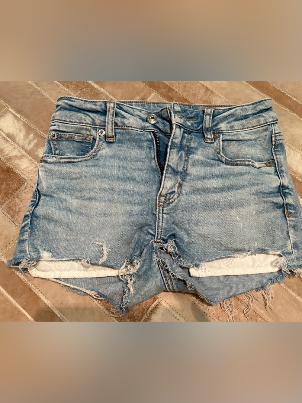 American Eagle Outfitters Light Blue Distressed Denim Shorts
